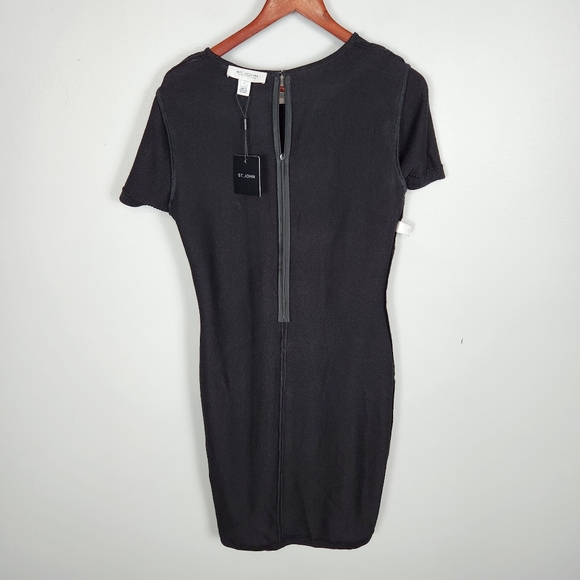 St. John Collection Black/Caviar Knit Cap Sleeve Sheath Dress Size 10 - Picture 10 of 15